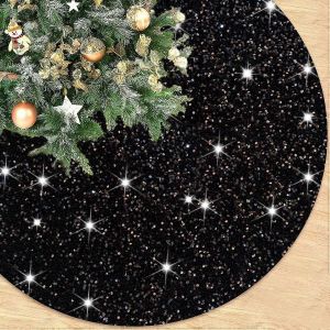 Jupe de sapin &agrave; paillettes noires de 122 cm, tapis de sapin de No&euml;l en tissu scintillant, jupe de sapin &agrave; paillettes pour sapin artificiel, No&euml;l et Halloween - Neuf
