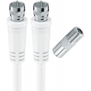 C&acirc;ble Coaxial Satellite Fiche F M&acirc;le, 2M + Adaptateur Fiche F Femelle vers Coaxial 9.52mm M&acirc;le, Compatible TV Parabole Antenne Modem Satellite, 409005 - Neuf