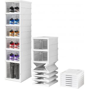 Kgabery-Boite A Chaussure Transparente Pliable Solide Pour Pointure Eu 46 Casier Shoe Box 6pcs Avec Couvercles,Montage Facile,Transparent Et Blanc - Neuf