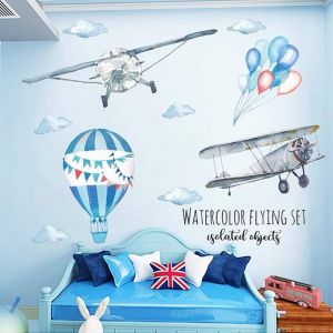 (82x71 cm) Autocollant mural pour garçons Ballon plat et bleu Affiche de montgolfière Nuages ¿¿Autocollant de décoration I Chambre d'enfant Autocollant mural pour chambre de bébé - Neuf