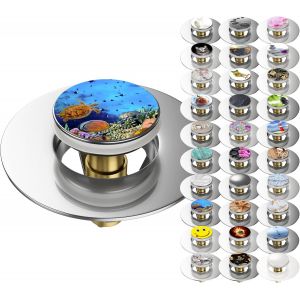 Bondes de lavabo Pop-up|Beaucoup de Jolies bondes Pop-up universelles avec Motif|bonde et Siphon (Océan) - Neuf