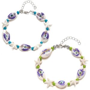 Kalsw-Lot De 2 Bracelets Coquillage Femme Avec ?il Protecteur Et &Eacute;toile De Mer,Ajustable,Bijou D'&eacute;t&eacute; Pour La Plage - Neuf