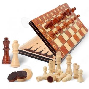 C &Eacute;checs 24x24cm Jeu D'&eacute;checs En Bois Bois Haut De Gamme Pliable Et Portable Solide Et Stable Rangement Pratique Toucher D&eacute;licat - Neuf