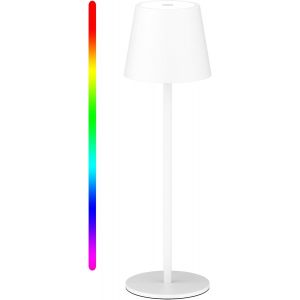 Lampe De Bureau Led À Intensité Variable, Lot De 2, Sans Fil, Blanc Chaud 3000 K + Rechargeable Rvb, Aluminium, Usb-C, Ip54, Intérieur Et Extérieur (Blanc) - Neuf