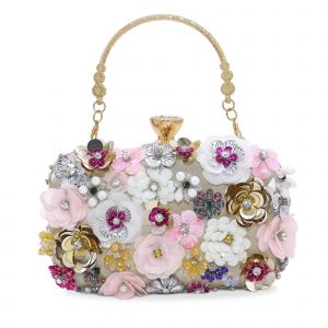 Pochette pour femme, sac a main de soiree fleuri, bandouliere cha&icirc;ne et anse - Neuf