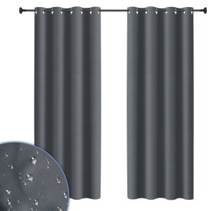 Rideau Ext&eacute;rieur Rideau Occultant Avec ?Illets Opaque Jardin Patio Balcon 254 X 213cm Gris Fonc&eacute; 2 Panneaux - Neuf