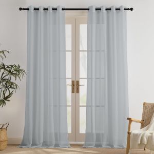Eryi-Rideau Voilage Salon - Voilages Gris Clair Décorations Maison Chambre Fenêtre Intérieur L140xh245cm Voile Transparent À Oeillets, Double Pièces - Neuf