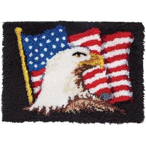 Imprim&eacute; Drapeau Am&eacute;ricain En Toile De Bricolage Goblen La Fabrication De Tapis Kit, Crochet, Jeu De 20,5"" X 15"", 52 X 38 Cm, D&eacute;cor &Agrave; La Maison De L'artisanat - Neuf