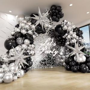 SJZG-Ballons En Latex Pour F&ecirc;te D'Anniversaire, Mariage, Salle De Bain, Saint-Valentin - Ballons En Latex Pour D&eacute;coration De F&ecirc;te (Noir Et Argent&eacute;, 120) - Neuf