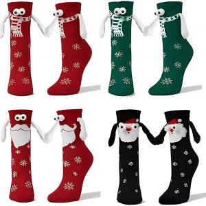 Jgd-Lot De 4 Paires De Chaussettes De No&euml;l Magn&eacute;tiques Pour Femme Et Homme - Chaussettes De No&euml;l Douillettes De No&euml;l - Chaussettes De No&euml;l - Chaussettes Magn&eacute;tiques Pour Homme Et Femme, Rouge, Noir, - Neuf