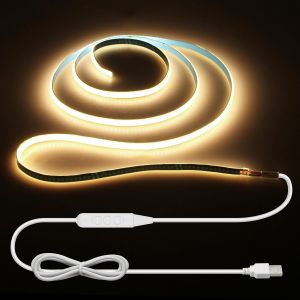 Bande Led Cob 5 V - 1 M - Intensit&eacute; Variable - 5 Mm De Large - Blanc Chaud - 3000 K - 400 Led - Avec Interrupteur - Pour Chambre &Agrave; Coucher, Tv, R&eacute;tro&eacute;clairage Mural - D&eacute;coration De[Rub9222415] - Neuf