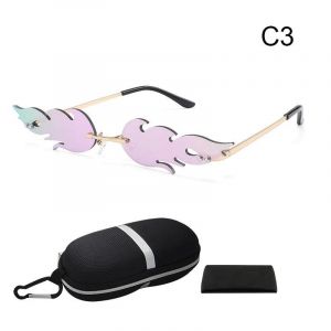 Lunettes De Soleil Sans Cadre De Mode Avec Bo&icirc;te De Rangement Ensemble Lunettes De Soleil Sans Monture Wave Pour Hommes Femmes Ext&eacute;rieur Violet - Neuf