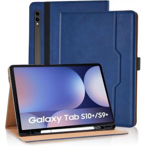 Coque pour Samsung Galaxy Tab S10+ 2024 / S9+ Plus/S9 FE+ 12,4 Pouces 2023 Housse Cuir PU [R&iquest;&iquest;veil/Veille Automatique] Etui de Protection avec Support Fonction et Poche de Documents, Bleu - Neuf