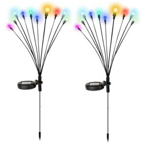 Lot De 2 Lampes Solaires De Jardin En Forme De Lucioles Avec 10 Led Pour La D&eacute;coration Des All&eacute;es Et Terrasses Ext&eacute;rieures - Neuf