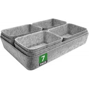 Lot de 7 organiseurs de tiroirs pour tiroirs de 50 x 58 cm,bo&icirc;tes de rangement empilables en feutre,syst&egrave;me d'organisation pour bureau,coiffeuse,table de chevet,placard (gris clair) - Neuf