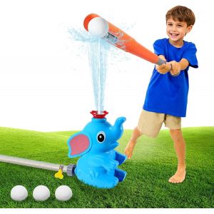 Kal-2-En-1 Jouet D'arrosage D'eau & Balle De Baseball Pour Enfants, Éléphant Jouet D'eau Rotatif À 360° Pour Cour, Pelouse, Jardin Et Piscine, Bleu - Neuf