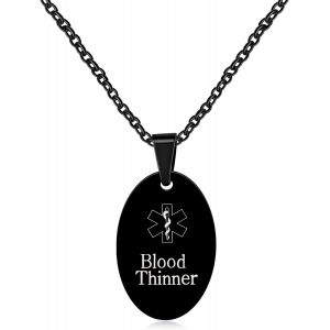 Kal-Collier D'identification D'alerte Médicale Avec Pendentif Ovale Personnalisé Pour Hommes Et Femmes U2013 Bijoux Étanches D'urgence En Cas De Diabète Ya4674 (Gravure Gratuite) - Neuf