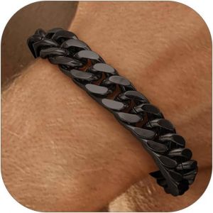 Eryi-Chaîne Bracelet Homme En Acier Inoxydable 19/21/23 Cm - Grosse Gourmette À Maille Cubaine De 8/12/17 Mm - Bijou Punk Cadeau Parafit - Neuf