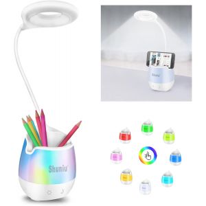 Lampe De Bureau Pour Enfants, 20 Led, À Intensité Variable, Avec 3 Niveaux De Luminosité, Rvb 256 Couleurs, Lampe De Chevet Et Lampe De Lecture, Lampe De Bureau Avec Support De Téléphone - Neuf