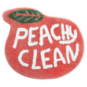 Tapis de sol de salle de bain antid&eacute;rapant en forme de p&ecirc;che, 55 x 63 cm, en tissu floqu&eacute; - Neuf