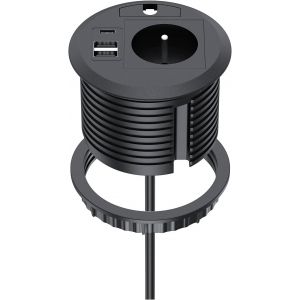 Prise Encastrable avec USB C PD20W, Multiprise Encastrable avec 1 Prise, 1 Port USB C, 2 Port USB A, Multiprise Bureau pour Plan de Travail, Cuisine, Bureau, Meubles, &Oslash; 80MM, 2M C&acirc;ble, Noir - Neuf