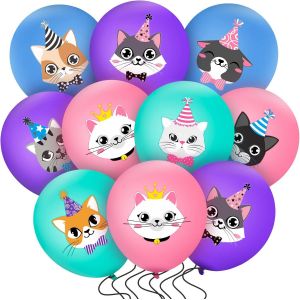 40 Pièces Ballons En Latex De Fête D'anniversaire De Chat,Ballon Imprimé De Chaton Dessin Animé Mignon Décoration De Fête D'anniversaire Pour Animaux De Compagnie,Bleu Rose Violet Et Vert - Neuf