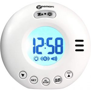 Wake 'N' Shake Voyager - R&eacute;veil de Voyage avec Alarme Puissante de 75dB, Flash Lumineux et Vibreur Int&eacute;gr&eacute; pour Personnes au Sommeil Profond - Fonctionne sur Piles - Blanc - Neuf