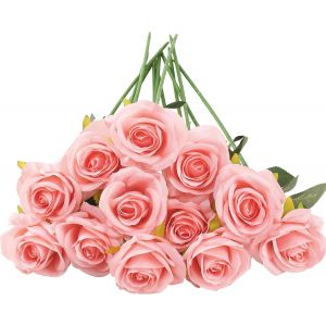 Lot de 12 Roses artificielles en Soie, Fausse Roses Fleur pour Bouquet de Mari&eacute;e, D&eacute;coration de F&ecirc;te &agrave; la Maison, Rose - Neuf