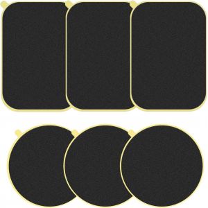 Lot de 6 plaques m&eacute;talliques autocollantes pour t&eacute;l&eacute;phone portable - Plaque m&eacute;tallique noire et argent&eacute;e avec film adh&eacute;sif pour support magn&eacute;tique de voiture - 3 ronds et 3 rectangles - Neuf