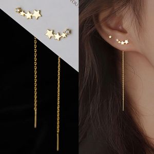 Kal-Boucles D'oreilles Enfilage Étoiles Cz Boucles D'oreilles Grimpeur Boucles D'oreilles Enfilage Longue Chaîne Boucles D'oreilles Longue Barre D'or Boucles D'oreilles - Neuf