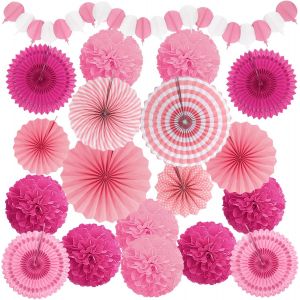 Décorations de fête,éventails roses en papier pour femmes et filles,fête des mères,enterrement de vie de jeune fille,mariage,anniversaire,fête prénatale,Saint-Valentin - Neuf