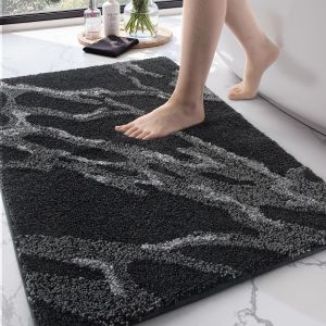 Tapis Salle De Bain Antid&eacute;rapant 44 X 76 Cm,Microfibre Douce Et Confortable,Super Absorbant,Extra-&Eacute;pais,Lavable En Machine Pour Baignoire,Douche,Chambres,Noir - Neuf