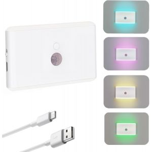 Veilleuse Led D&eacute;tecteur De Mouvement,Lampe Detecteur De Mouvement Interieur Led Rechargeable Rgb 5 Couleurs Lumiere D&eacute;tecteur Avec 3 Modes(Auto/Off/On) Veilleuse Enfant Pour Escalier Couloir Chambre - Neuf
