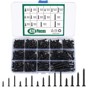 420 Pi&egrave;ces Vis &agrave; Bois Autotaraudeuses, Vis &agrave; Bois Autoforeuse &agrave; T&ecirc;te Plate Crois&eacute;e, Noire &agrave; T&ecirc;te Ronde en Acier au Carbone, pour Meubles M&eacute;tal Cloisons S&egrave;ches - M3/M4/M5 - Neuf