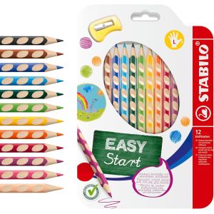 Kalanka-- Crayon De Couleur Ergonomique - Easycolors - Etui Carton X 12 Crayons De Coloriage Triangulaires - Taille-Crayon Inclus - Coloris Assortis - Gaucher - Neuf