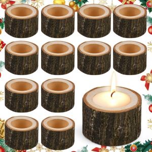 KALANKA-Lot de 12 bougeoir en Bois photophores en Bois pour Bougies Chauffe-Plat Chandelier Votive Support de Bougie décoration personnalisés pour Centre de Table de Mariage (Hauteur 4CM) - Neuf