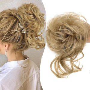 Grand Chignon, Chouchou Avec Cheveux, Postiche Boucl&eacute;e Avec Bande &Eacute;lastique, Pour Femmes Et Filles (M&eacute;lange De Marron Clair 12/24) - Neuf