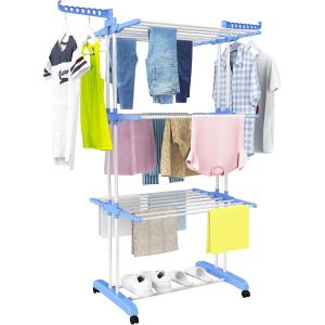 Etendoir Linge4 Niveaux Grande Sechoir a Linge Pliable avec RouesAcier Inoxydable Seche Linge Etendoir pour Int&eacute;rieur et Ext&eacute;rieurGris - Neuf