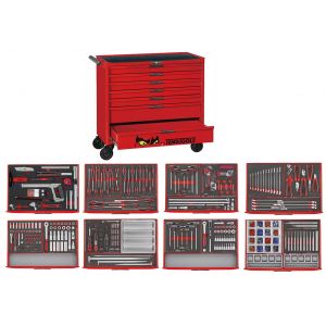 Servante d'atelier compl&egrave;te rouge 7 tiroirs set en mousse 399 outils Teng Tools TCEMM399N2 - Neuf