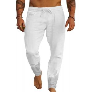 Pantalon Lin Homme &Eacute;t&eacute; Pantalon Homme Lin L&eacute;ger Pantalon Jogging Large En M&eacute;lange Coton Lin Pantalons Casual Taille Elastique Ample Respirant D&eacute;contract&eacute; Pants Plage Sport Yoga Poches Cordon - Neuf