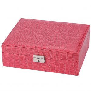 Boite De Rangement En Pu Pour Bijoux, Montres, Boucles D'oreilles, Bagues, Bracelets, Colliers, Miroir (Rose Rouge) - Neuf