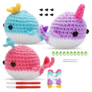 3 Pcs Color&eacute; Baleine Crochet Kit,Crochet Mignon Kit D&eacute;butant Avec Tutoriel Vid&eacute;o,Crochets,Colore - Neuf