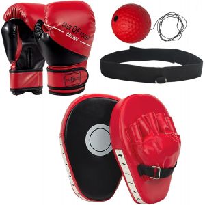 Asfasfq-3-In-1 Patte D'ours Boxe Et 6oz Gants De Boxe Enfants, Avec Balle Réflexe De Boxing, Kit De Boxing Pour Enfants Pour Entraînement De Kickboxing, Mma, Muay Thai, Karaté, Taekwondo - Neuf