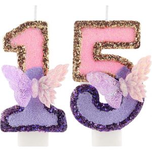 Pink Violet Bougie Numéro D'anniversaire 15 Ans,3d Violet Papillon Bougies Anniversaire,Décorations De Anniversaires Pour Pour Filles Gâteaux La Fête[Z2425] - Neuf