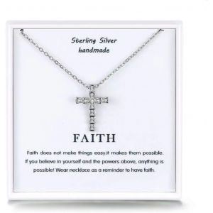 Collier Femme Pendentif Croix Argent 925 Zircone Cubique Bapt&ecirc;me Croix Chretienne Bijoux Cadeau Femme Fille - Neuf