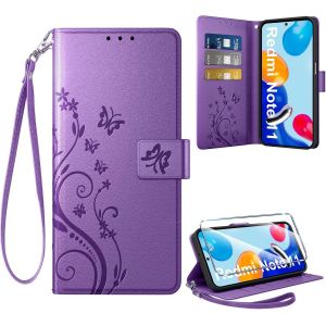 Kal-Coque Pour Xiaomi Redmi Note 11/Note 11s 4g + 1 Verre Tremp&eacute;, Retro Design Housse Premium En Cuir Pu Pochette De Portefeuille Pour Porte Cartes Fonction Stand Flip Etui, Violet - Neuf
