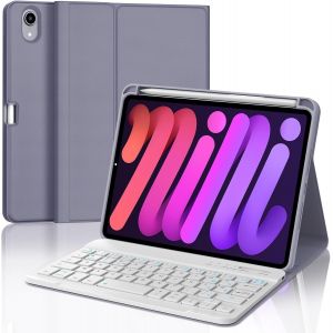 Clavier Ipad Mini 7/6 8.3 Pouces, Coque Clavier Ipad Mini 7 8.3"" 2024, Rechargeable Etui Clavier Français Azerty Détachable Pour Ipad Mini 7 8.3"" 2024 / Ipad Mini 6 8.3"" 2021, Lavande Pourpre - Neuf