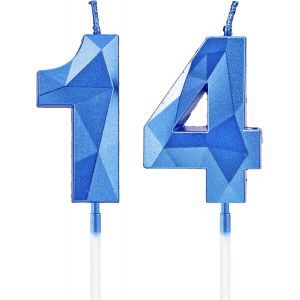 Eryi-Bougies De 14e Anniversaire, Avec Numéro Bleu Saphir, Décoration De Gâteau D'anniversaire, Décorations De Gâteau D'anniversaire, Mariages, Anniversaires D'entreprise - Neuf