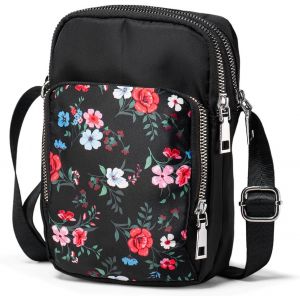 RFCBC-Petit Sac Bandoulière Femme en Tissu Pochette Telephone Portable de Fille Sacoche Femme Bandoulière Fleurs, 3 Poches Zippées - Neuf