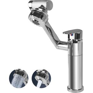 Robinet Cuisine Rabattable Réglable Pivotant à 360° Mitigeur Cuisine avec 2 Douchette Modes Acier Inoxydable ,Argent - Neuf